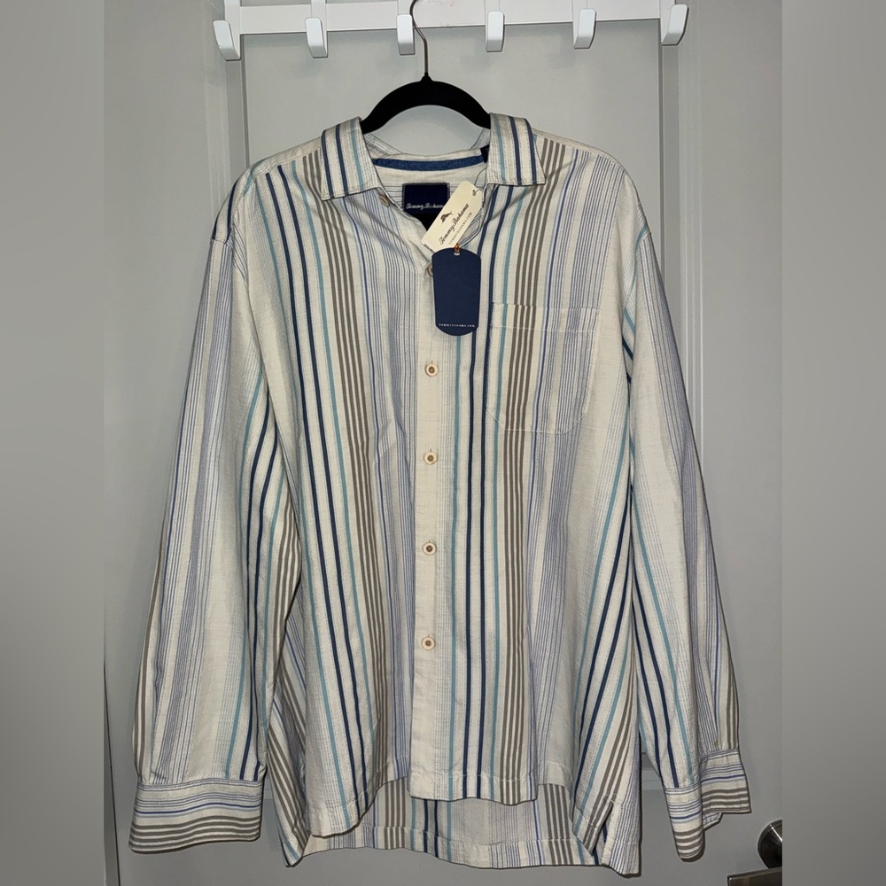 Tommy Bahama Blue and White Striped Shirt
